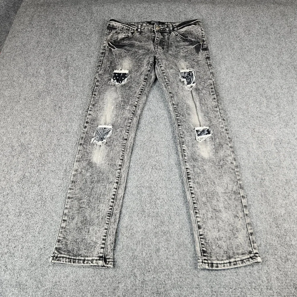 Trestles Supply Co Acid Wash Distressed Bandana Patch Jeans Grey Size 16
